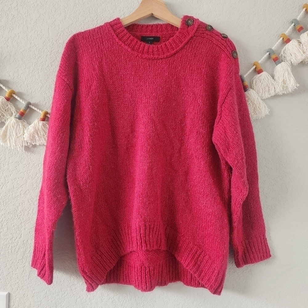 J. Crew Button Shoulder Alpaca Wool Knit Crewneck Pink Sweater Minimalist S